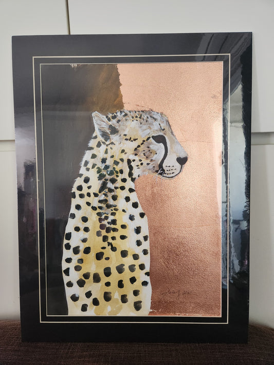 Mixed media with copper leaf - Cheetah