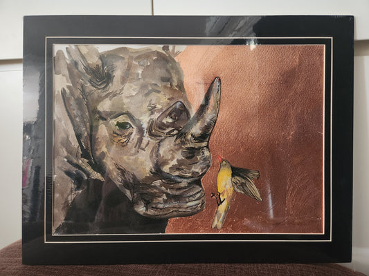 Mixed media with copper leaf - White Rhino
